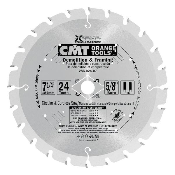 Cmt Orange Tools Demolition and Rescue Saw Blade and 12Inch by 24 Teeth TCG Grind with 1Inch Bore 286.024.12 - main